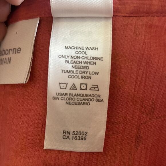 Liz Claiborne Coral And Gold Floral Button Down Blouse With 3/4 Sleeves Size 2X - Picture 12 of 12